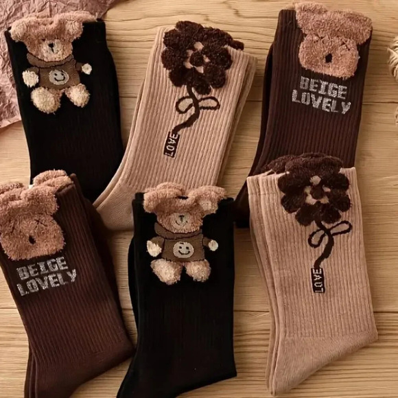 Women's Brown Teddy Bear Socks - Picture 3 of 7